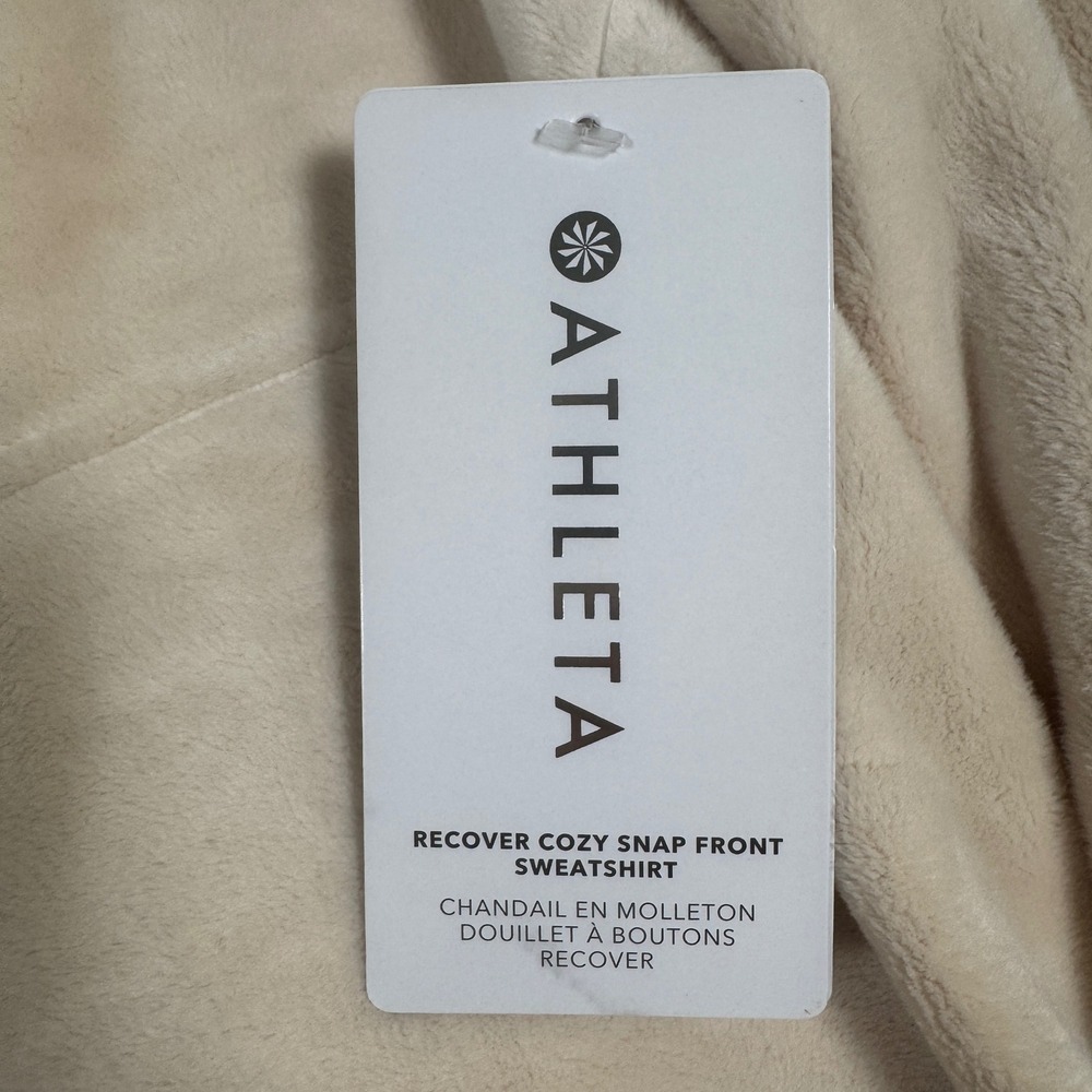 Athleta Recover Cozy Snap Front Sweatshirt Women 1X Chantilly Cream Pullover NEW - Picture 2 of 8